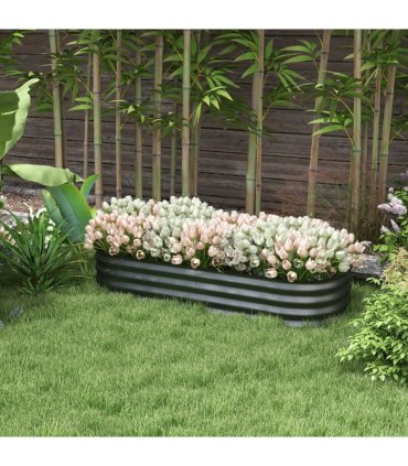 Outsunny Galvanised Raised Garden Bed Planter Box with Safety Edging, Dark Grey