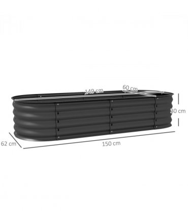 Outsunny Galvanised Raised Garden Bed Planter Box with Safety Edging, Dark Grey