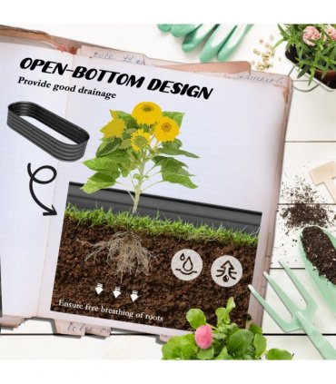Outsunny Galvanised Raised Garden Bed Planter Box with Safety Edging, Dark Grey