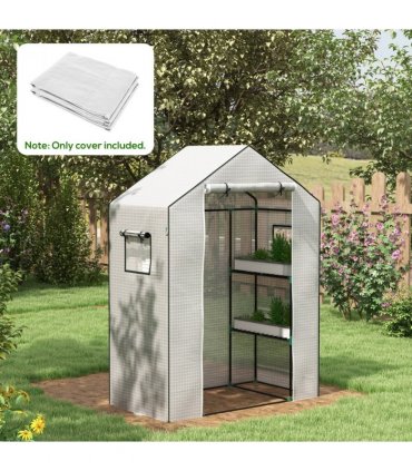 Outsunny PE Greenhouse Cover Replacement with Door and Mesh Windows, White