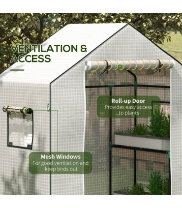Outsunny PE Greenhouse Cover Replacement with Door and Mesh Windows, White