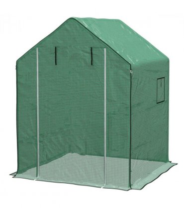 Outsunny Walk-in Greenhouse Cover Replacement with Door and Mesh Windows, Green