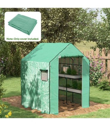 Outsunny Walk-in Greenhouse Cover Replacement with Door and Mesh Windows, Green