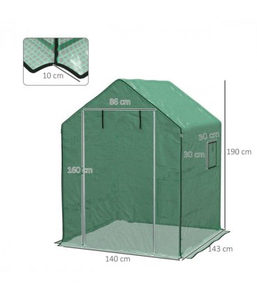 Outsunny Walk-in Greenhouse Cover Replacement with Door and Mesh Windows, Green