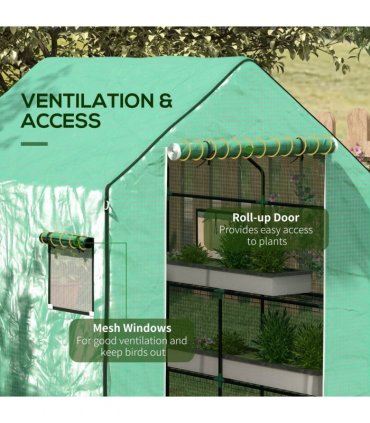 Outsunny Walk-in Greenhouse Cover Replacement with Door and Mesh Windows, Green