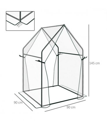 Steel, Plastic Clear 90L x 90W x 145Hcm Small Greenhouse with 2 Zipped Doors