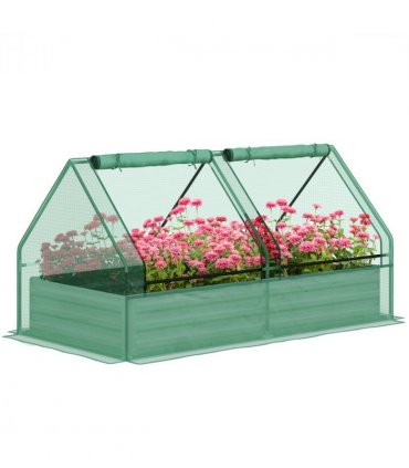 Outsunny Raised Garden Bed Planter Box with Greenhouse, Green and Dark Grey