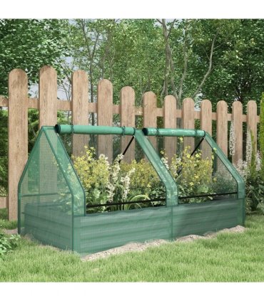 Outsunny Raised Garden Bed Planter Box with Greenhouse, Green and Dark Grey