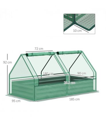 Outsunny Raised Garden Bed Planter Box with Greenhouse, Green and Dark Grey