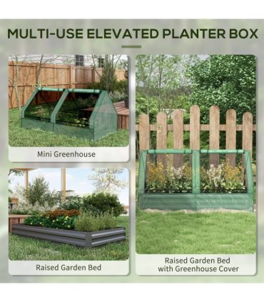 Outsunny Raised Garden Bed Planter Box with Greenhouse, Green and Dark Grey