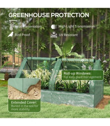 Outsunny Raised Garden Bed Planter Box with Greenhouse, Green and Dark Grey