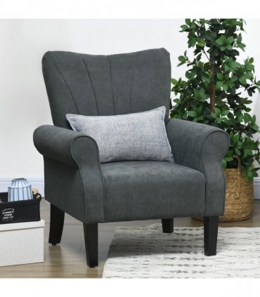 HOMCOM Armchair, Upholstered Modern Accent Chair with Wood Legs, Grey