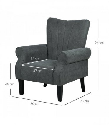 HOMCOM Armchair, Upholstered Modern Accent Chair with Wood Legs, Grey