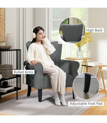 HOMCOM Armchair, Upholstered Modern Accent Chair with Wood Legs, Grey