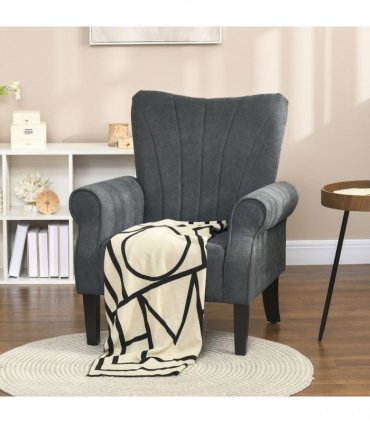 HOMCOM Armchair, Upholstered Modern Accent Chair with Wood Legs, Grey