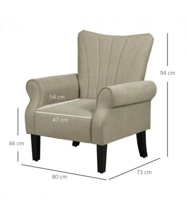 HOMCOM Armchair, Upholstered Modern Accent Chair with Wood Legs, Beige