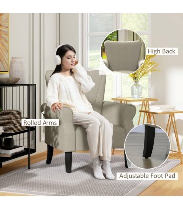 HOMCOM Armchair, Upholstered Modern Accent Chair with Wood Legs, Beige