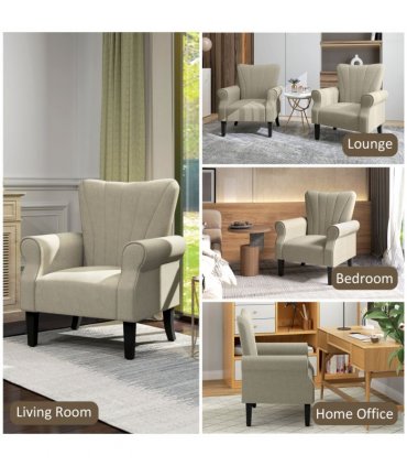 HOMCOM Armchair, Upholstered Modern Accent Chair with Wood Legs, Beige