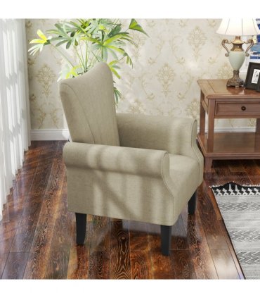 HOMCOM Armchair, Upholstered Modern Accent Chair with Wood Legs, Beige