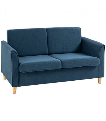 HOMCOM Double Seat Sofa Linen Upholstery Loveseat Couch w/ Armrests, Blue