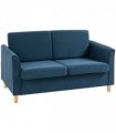 HOMCOM Double Seat Sofa Linen Upholstery Loveseat Couch w/ Armrests, Blue