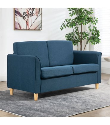 HOMCOM Double Seat Sofa Linen Upholstery Loveseat Couch w/ Armrests, Blue