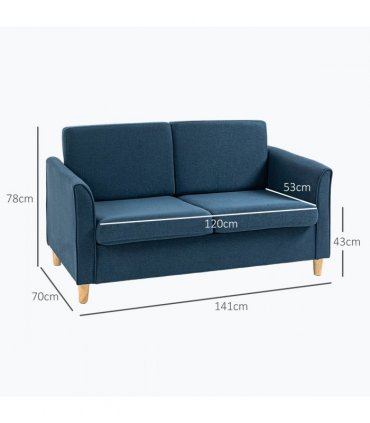 HOMCOM Double Seat Sofa Linen Upholstery Loveseat Couch w/ Armrests, Blue