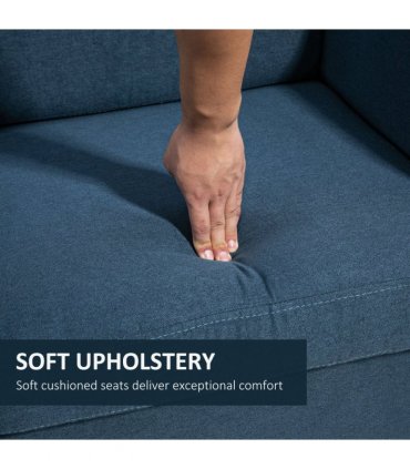 HOMCOM Double Seat Sofa Linen Upholstery Loveseat Couch w/ Armrests, Blue