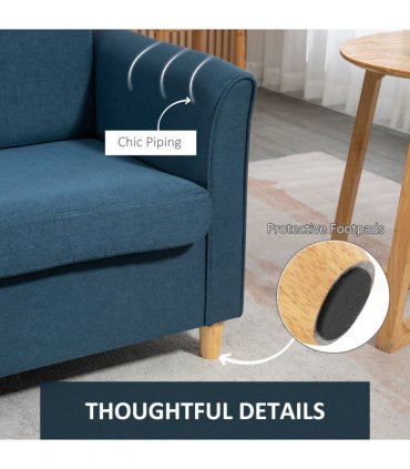 HOMCOM Double Seat Sofa Linen Upholstery Loveseat Couch w/ Armrests, Blue