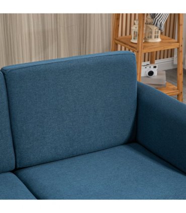 HOMCOM Double Seat Sofa Linen Upholstery Loveseat Couch w/ Armrests, Blue