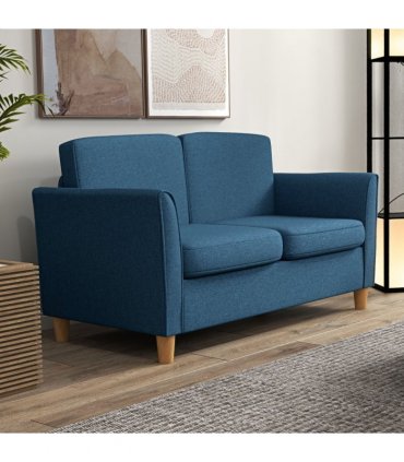 HOMCOM Double Seat Sofa Linen Upholstery Loveseat Couch w/ Armrests, Blue