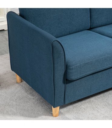 HOMCOM Double Seat Sofa Linen Upholstery Loveseat Couch w/ Armrests, Blue