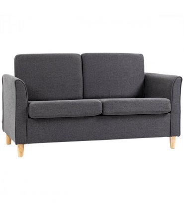 HOMCOM Double Seat Sofa Linen Upholstery Loveseat Couch w/ Armrests, Dark Grey