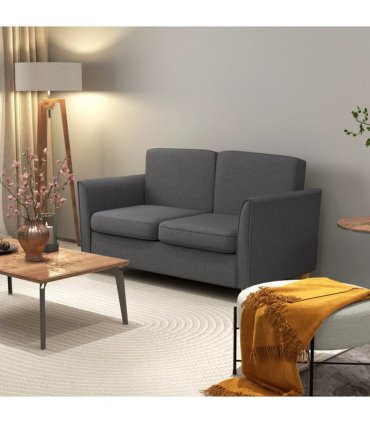 HOMCOM Double Seat Sofa Linen Upholstery Loveseat Couch w/ Armrests, Dark Grey
