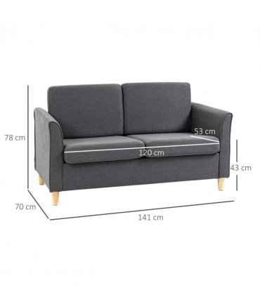 HOMCOM Double Seat Sofa Linen Upholstery Loveseat Couch w/ Armrests, Dark Grey