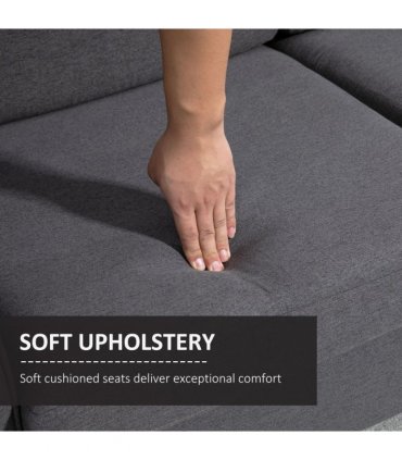 HOMCOM Double Seat Sofa Linen Upholstery Loveseat Couch w/ Armrests, Dark Grey