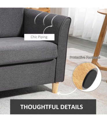 HOMCOM Double Seat Sofa Linen Upholstery Loveseat Couch w/ Armrests, Dark Grey