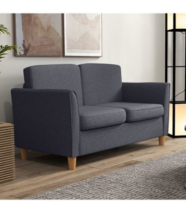 HOMCOM Double Seat Sofa Linen Upholstery Loveseat Couch w/ Armrests, Dark Grey
