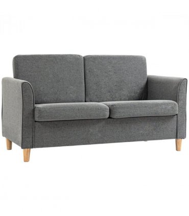 HOMCOM Double Seat Sofa Linen Upholstery Loveseat Couch w/ Armrests, Grey