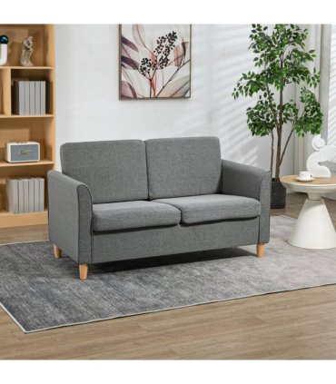HOMCOM Double Seat Sofa Linen Upholstery Loveseat Couch w/ Armrests, Grey