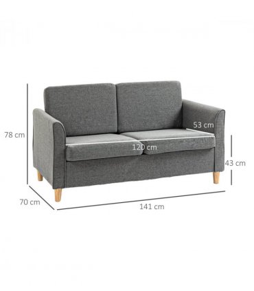 HOMCOM Double Seat Sofa Linen Upholstery Loveseat Couch w/ Armrests, Grey