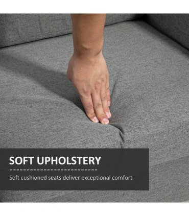 HOMCOM Double Seat Sofa Linen Upholstery Loveseat Couch w/ Armrests, Grey