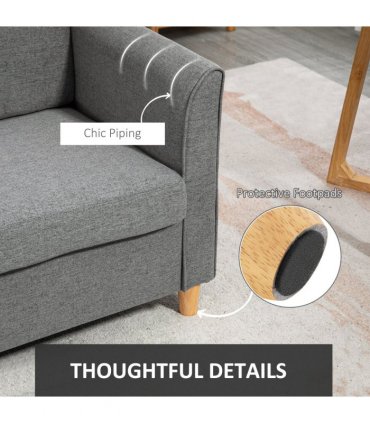 HOMCOM Double Seat Sofa Linen Upholstery Loveseat Couch w/ Armrests, Grey