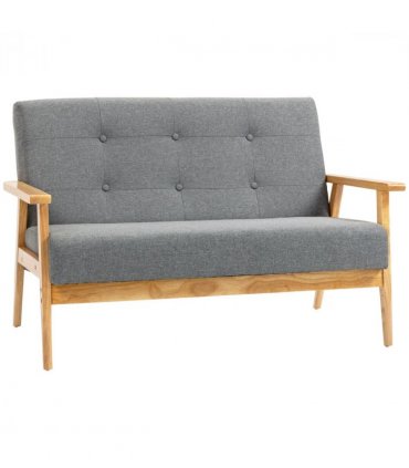 HOMCOM Modern 2-Seater Sofa Upholstery Couch with Rubber Wood Legs Dark Grey