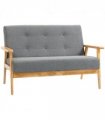 HOMCOM Modern 2-Seater Sofa Upholstery Couch with Rubber Wood Legs Dark Grey