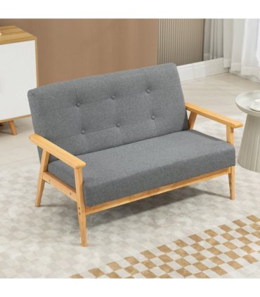 HOMCOM Modern 2-Seater Sofa Upholstery Couch with Rubber Wood Legs Dark Grey
