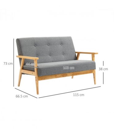 HOMCOM Modern 2-Seater Sofa Upholstery Couch with Rubber Wood Legs Dark Grey