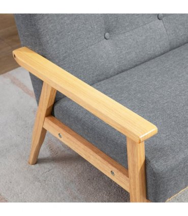 HOMCOM Modern 2-Seater Sofa Upholstery Couch with Rubber Wood Legs Dark Grey