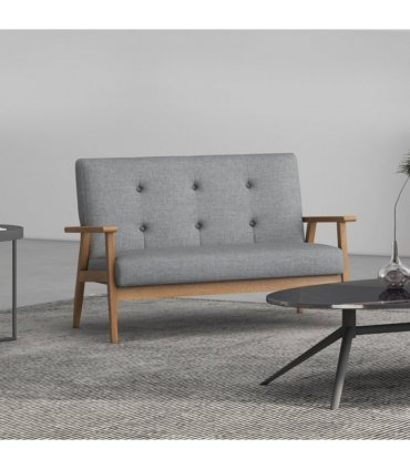 HOMCOM Modern 2-Seater Sofa Upholstery Couch with Rubber Wood Legs Dark Grey