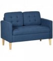 HOMCOM Compact Loveseat Sofa 2 Seater Sofa with Storage and Wood Legs Blue
